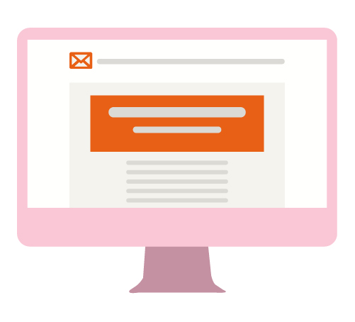 Simple graphic of desktop computer showing an email newsletter template